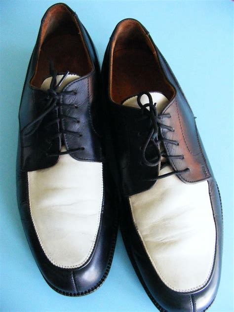 Vintage Mens Two Tone Black And White Shoes Retro Size 9