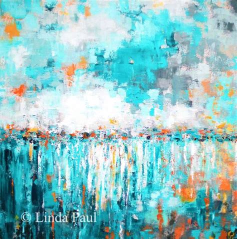 Turquoise Reflections Abstract Ocean Sky Painting By Linda Paul
