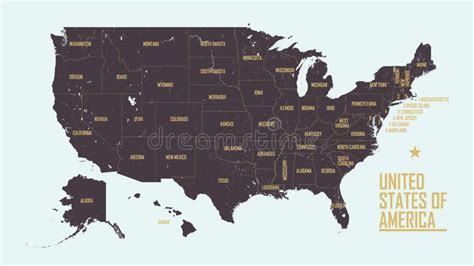 Detailed Vintage Map Of United States Of America With Names Of 50