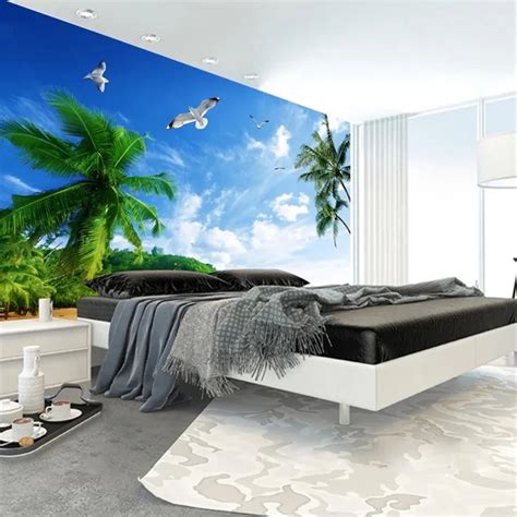 3d Wallpaper Custom 3d Mural Wallpaper Green Leafy Beach Home Decor
