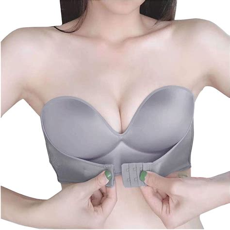 Vjgoal 2pcs Strapless Front Buckle Bra Sexy Gather Up Wireless Front Strap Anti Slip Invisible