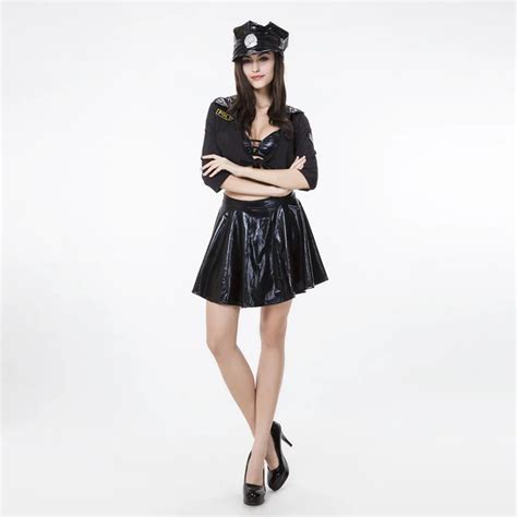 halloween costumes for women sexy cosplay plus size role play pu police women policewomen