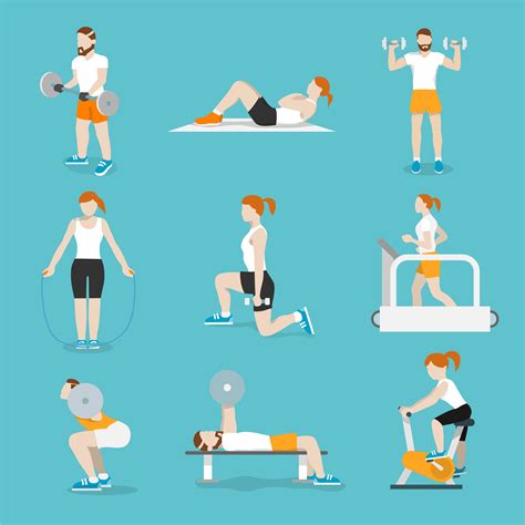 People Gym Exercises Icons Set 453064 Vector Art At Vecteezy