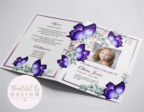 4 Page Blue Butterflies Funeral Program Template For Children Etsy