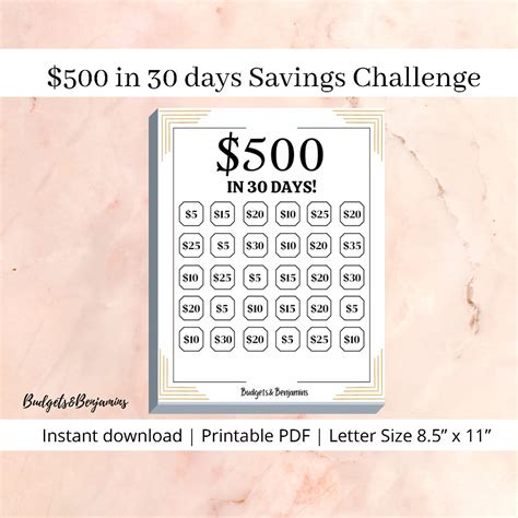 Saving Money Challenge Printable Save 500 In 30 Days Etsy