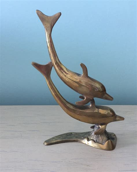 Vintage Brass Dolphin Statue With Two Dolphins On A Ater Look Etsy