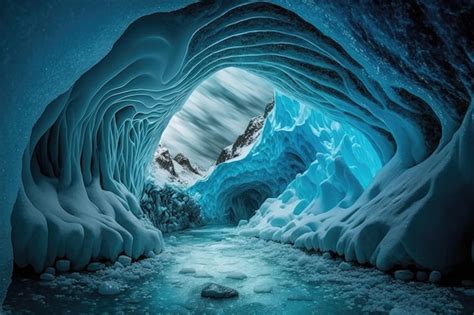 Premium Ai Image A Frozen Cavern With A River Running Through It