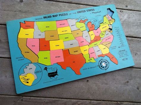 Vintage 1970s 1960s Playskool Educational Toy United States Wood Map