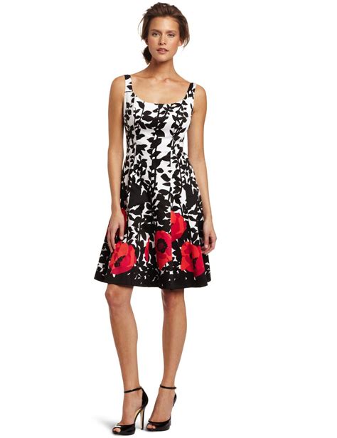 Nine West Dresses Womens Poppy Border Printed Fit And Flare Dress