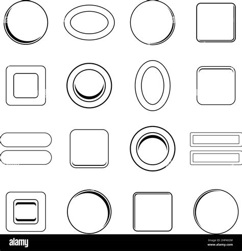 Blank Web Buttons Set Icons In Outline Style Isolated On White