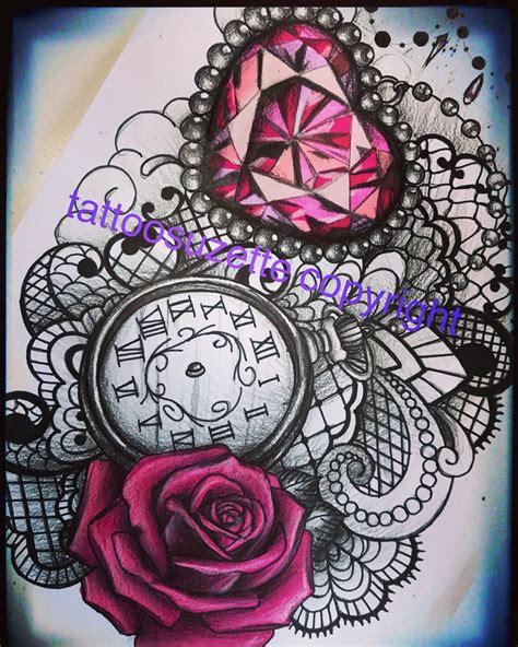 Diamond Lace Roses Tattoo Design By Tattoosuzette On Deviantart