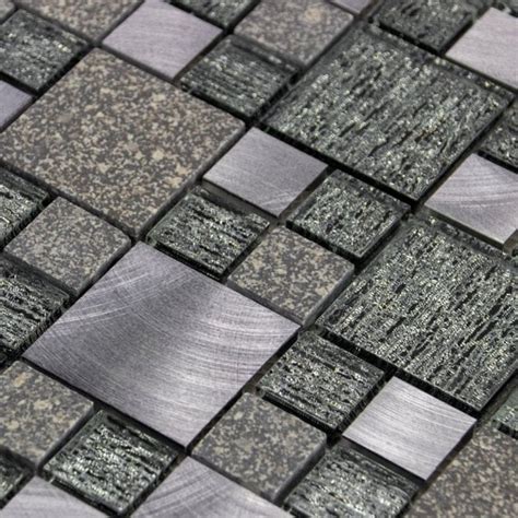 Luxury Textured Grey Glass Brushed Steel And Stone Mosaic Wall Tiles