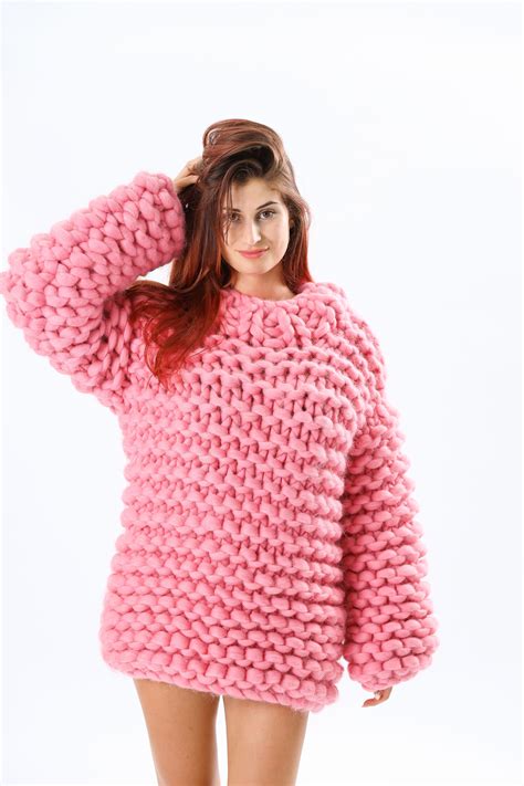 Chunky Pink Wool sweater , Turtleneck wool sweater, Bulky sweater , Merino wool sweater, Super ...