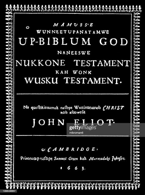 Old Engraved Illustration Of Reduced Facsimile Of Title Page Of John
