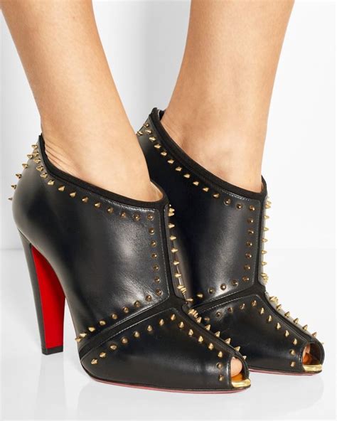 christian louboutin carapachoc 100 spiked leather peep toe ankle boots shoes post