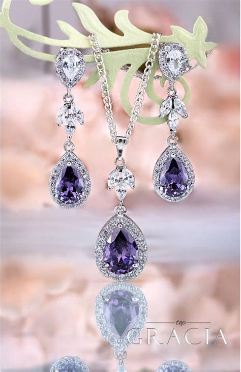 Nephele Purple Cubic Zirconium Crystal Bridesmaid Jewelry Set Gift By