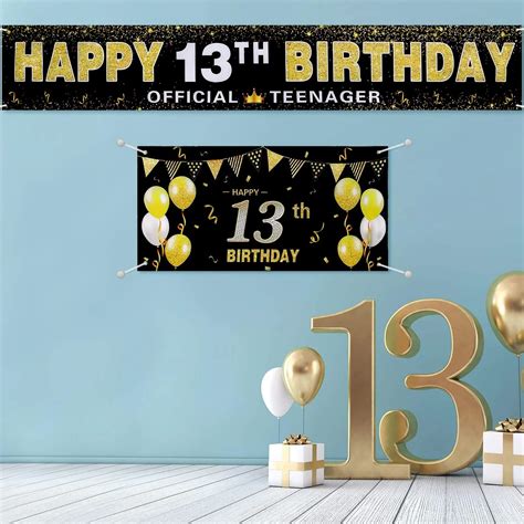 Buy 2 Pieces Large Happy 13th Birthday Banner 13th Background Banner Black And Gold Cheers To