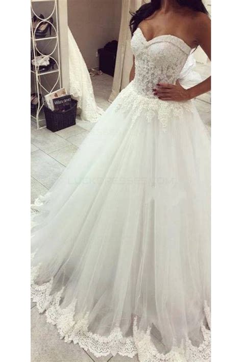 Ball Gown Sweetheart Lace Tulle Wedding Dresses Bridal