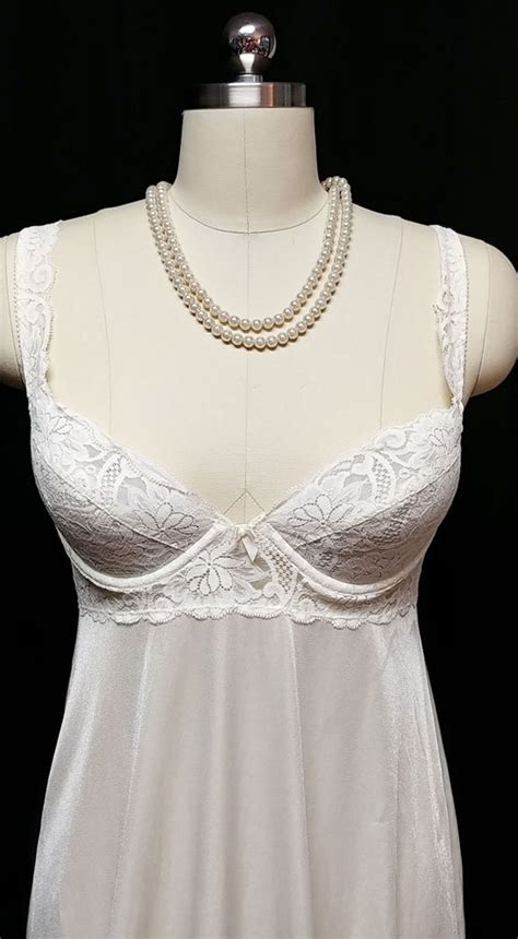 sale vintage olga bra nightgown lace spandex in bridal white etsy