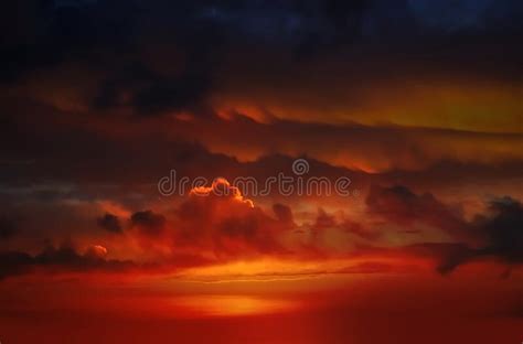 Sunset At Sea On Cloudy Sky Blue Pink Clouds Skyline Water Sea
