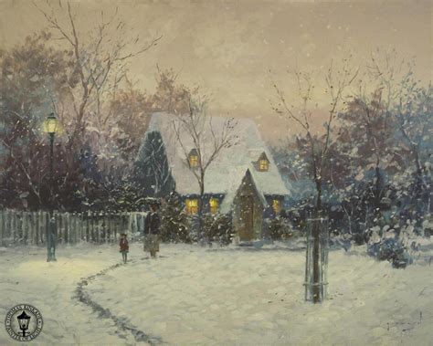 Thomas Kinkade A Winters Cottage Painting Framed Paintings For Sale