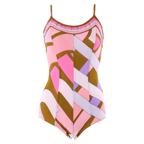 Emilio Pucci C1960s Pink Signature Print One Piece Bathing Swimsuit For Sale At 1stdibs