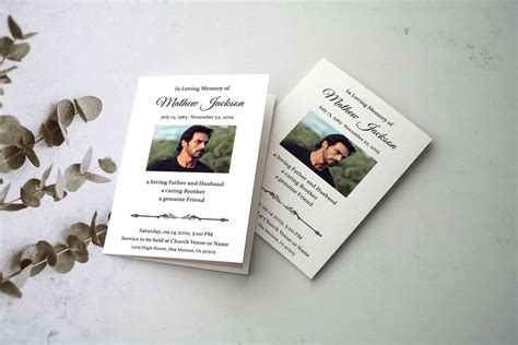 Masculine Funeral Program Template Double Sided Folded Etsy Funeral