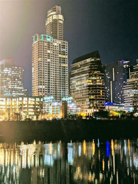 Austin Night Cityscape With Church And Skyscrapers Stock Image Image