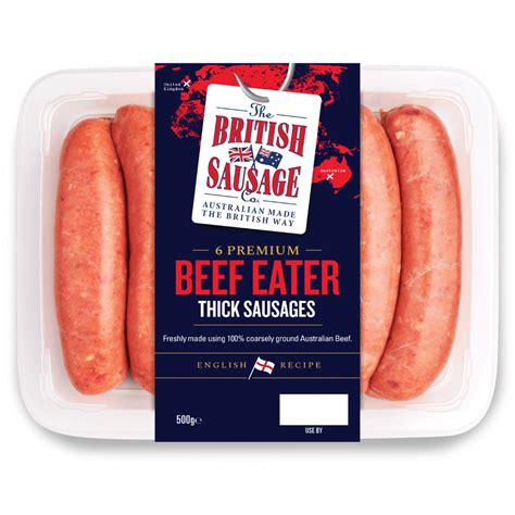 6 Premium Beef Eater Thick Sausages The British Sausage Ham And Bacon Co