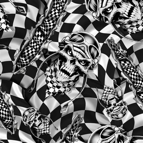 Checkered Flags Racing Skulls Pattern Crew
