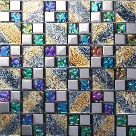 Iridescent Glass Mosaic Tile Brick Plating Crystal Glass Wall Tile