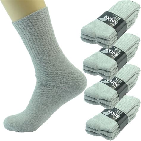 3 12 Pairs Mens Gray Solid Sports Athletic Work Crew Socks Cotton Long Size 9 11 Ebay