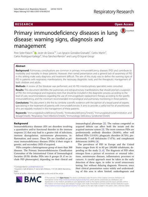 Pdf Primary Immunodeficiency Diseases In Lung Disease Warning Signs