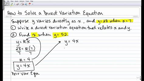 how to solve a direct variation equation youtube