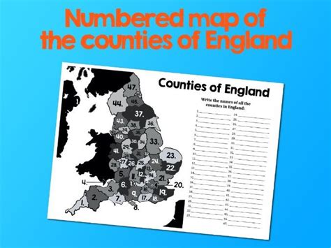 Counties Of England Numbered Map Teaching Resources