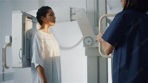 Hospital Radiology Room Beautiful Latin Woman Standing While