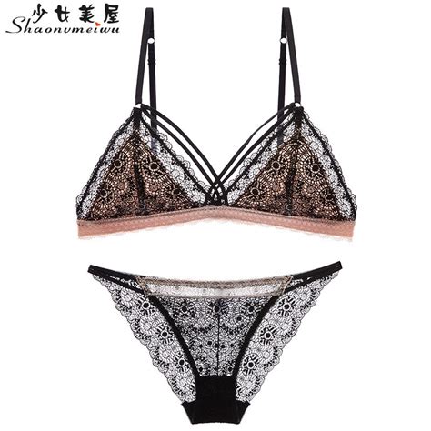 Shaonvmeiwu Sexy Lace Super Thin Undergarment Set Without Underwire Or Sponge For Womens