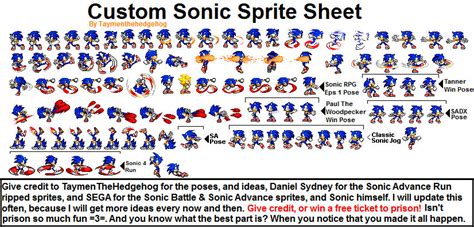 Custom Sonic Sprite Sheet By Taymenthehedgehog D4i By Ty159 On Deviantart