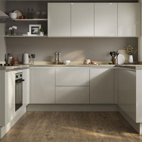 Greenwich Gloss Handleless Sandstone In 2022 Kitchen Layout Kitchen