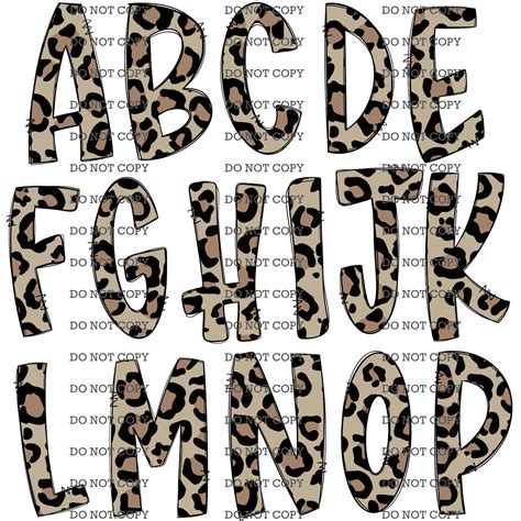 Leopard Print Doodle Letters Alphabet Png Hand Drawn Upper Etsy