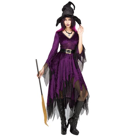 Women Witch Costume Sorceress Dress With Wizard Hat For Halloween Cosplay Party S