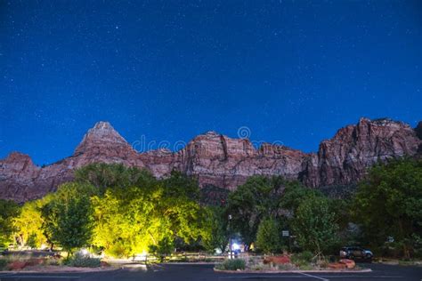 Zion National Park At Night With Starutahusa Stock Photo Image Of