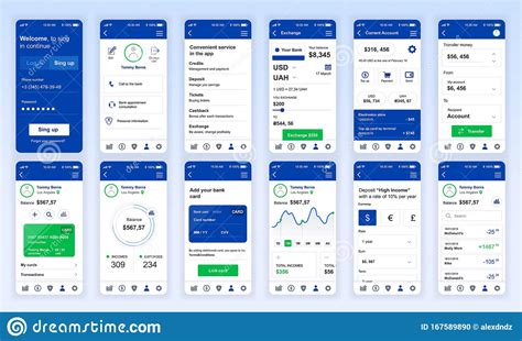Set Of Ui Ux Gui Screens Banking App Flat Design Template For Mobile