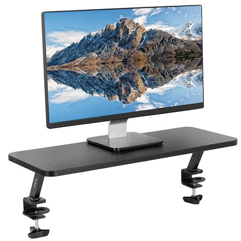 vivo black clamp on small 24 inch ergonomic desk shelf single computer monitor stand riser