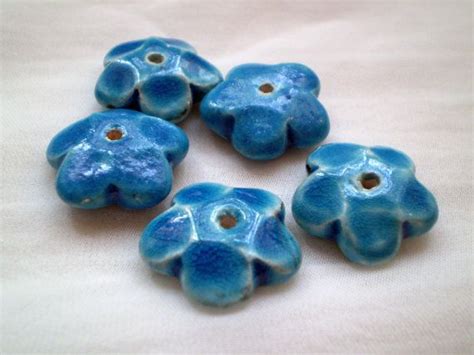 Raku Beads Flower Beads Turquoise Blue Beads Handmade Bead Etsy