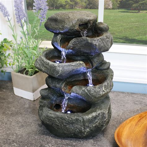 Sunnydaze Stacked Rocks Tabletop Water Fountain With Led Lights 105