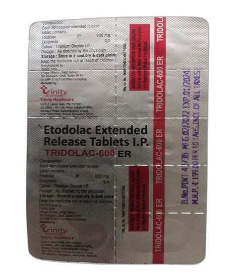 Etodolac Extended Release Tablets Ip Strength 600mg At Rs 1990box In