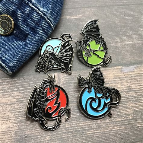 Dragon Elements Inspired Enamel Pin Earth Fire Water Air