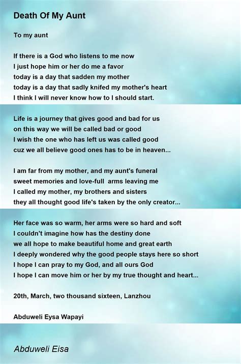Funeral Poems For A Special Aunt Sitedoct Org