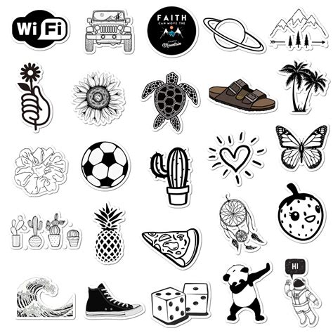 50 Pcs Black And White Vsco Stickers For Chidren Toy Waterproof Sticker